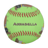 Funny Bulldozer Driving Cartoon Baseball (Rückseite)