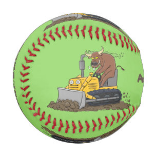 Funny Bulldozer Driving Cartoon Baseball