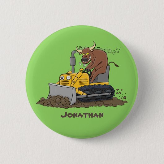 Funny Bulldozer Driving Cartoon Button (Vorderseite)