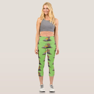 Funny Bulldozer Driving Cartoon Capri Leggings