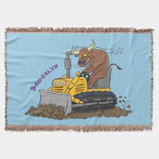 Funny Bulldozer Driving Cartoon Decke (Vorderseite)