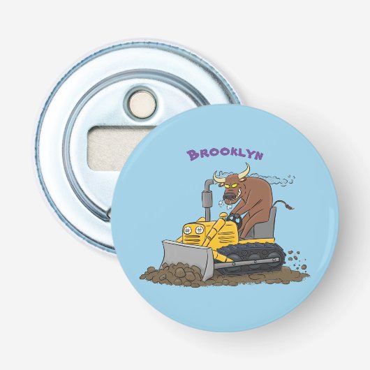 Funny Bulldozer Driving Cartoon Flaschenöffner (Vorderseite)