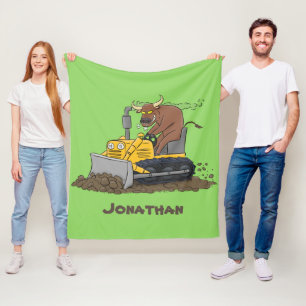 Funny Bulldozer Driving Cartoon Fleecedecke