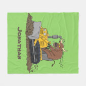 Funny Bulldozer Driving Cartoon Fleecedecke (Vorderseite (Horizontal))