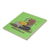 Funny Bulldozer Driving Cartoon Fliese (Seite)