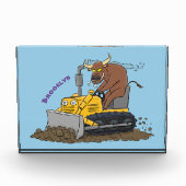Funny Bulldozer Driving Cartoon Fotoblock (Vorderseite)