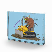 Funny Bulldozer Driving Cartoon Fotoblock (Rechts)