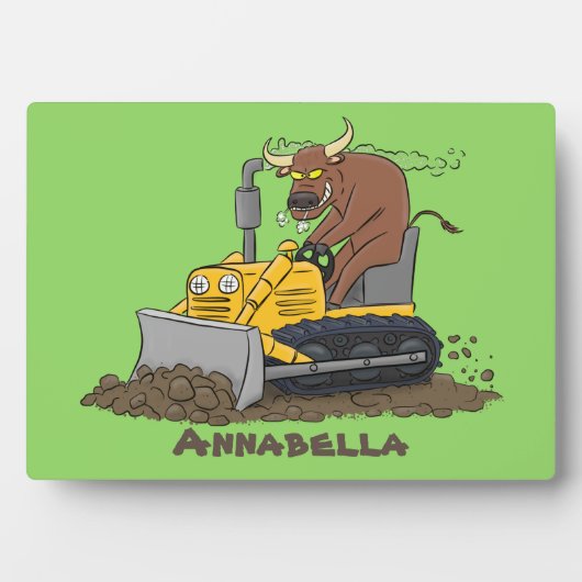 Funny Bulldozer Driving Cartoon Fotoplatte (Vorderseite)