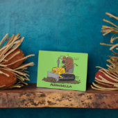 Funny Bulldozer Driving Cartoon Fotoplatte (Seite)