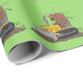 Funny Bulldozer Driving Cartoon Geschenkpapier (Rolleneckpunkt)