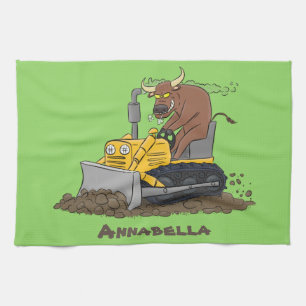 Funny Bulldozer Driving Cartoon Geschirrtuch