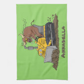 Funny Bulldozer Driving Cartoon Geschirrtuch (Vertikal)