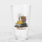 Funny Bulldozer Driving Cartoon Glas (Rückseite)