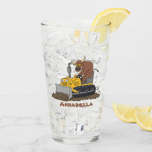 Funny Bulldozer Driving Cartoon Glas (Rückseite Ice)