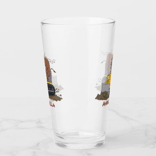 Funny Bulldozer Driving Cartoon Glas (Links)