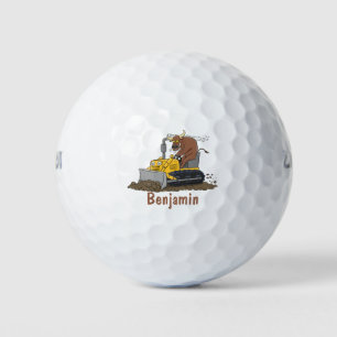 Funny Bulldozer Driving Cartoon Golfball