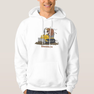 Funny Bulldozer Driving Cartoon Hoodie