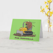 Funny Bulldozer Driving Cartoon Karte (Gelbe Blume)