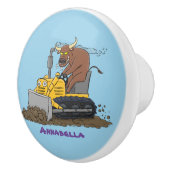 Funny Bulldozer Driving Cartoon Keramikknauf (Rechts)