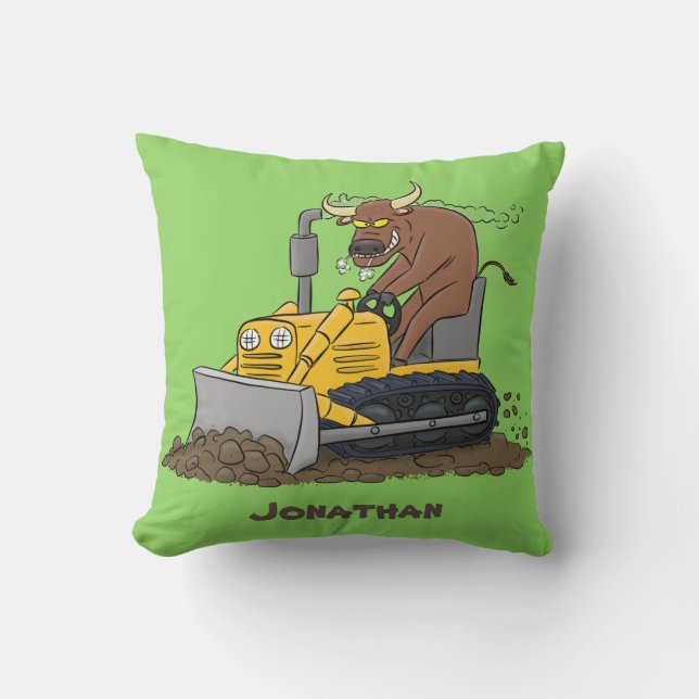 Funny Bulldozer Driving Cartoon Kissen (Vorderseite)