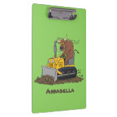 Funny Bulldozer Driving Cartoon Klemmbrett (Rechts)