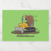 Funny Bulldozer Driving Cartoon Lebensmitteletikett (Einzelnes Label)