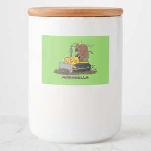 Funny Bulldozer Driving Cartoon Lebensmitteletikett