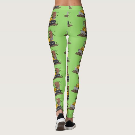 Funny Bulldozer Driving Cartoon Leggings (Rückseite)
