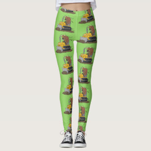 Funny Bulldozer Driving Cartoon Leggings