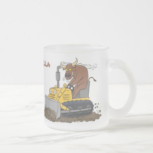 Funny Bulldozer Driving Cartoon Mattglastasse (Rechts)
