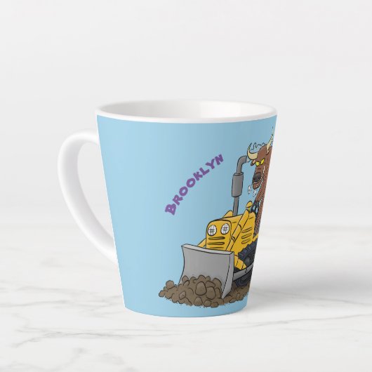 Funny Bulldozer Driving Cartoon Milchtasse (Linke Ecke)