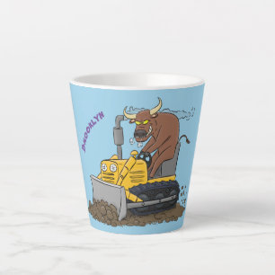 Funny Bulldozer Driving Cartoon Milchtasse