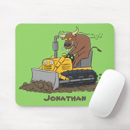 Funny Bulldozer Driving Cartoon Mousepad (Mit Mouse)