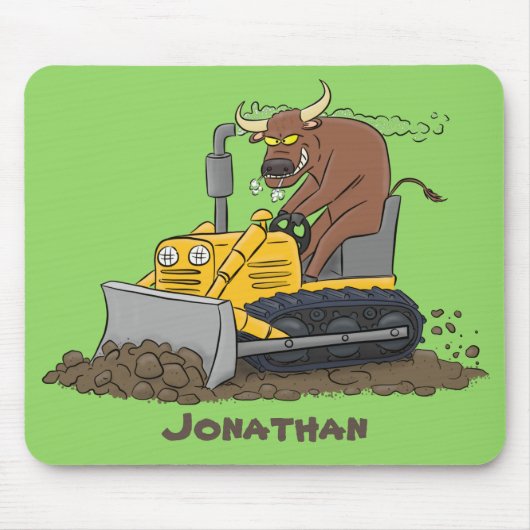 Funny Bulldozer Driving Cartoon Mousepad (Vorne)