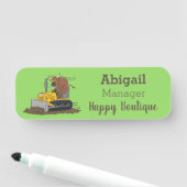 Funny Bulldozer Driving Cartoon Namensschild (Beispiel)