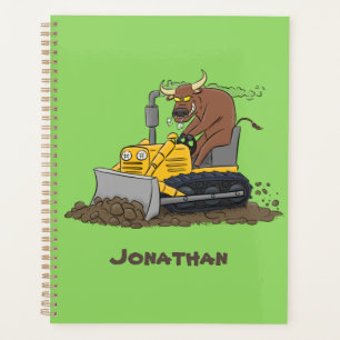 Funny Bulldozer Driving Cartoon Planer