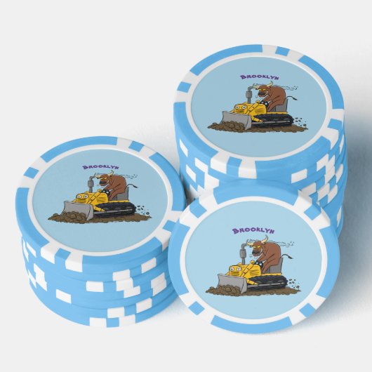 Funny Bulldozer Driving Cartoon Pokerchips (Stapel)