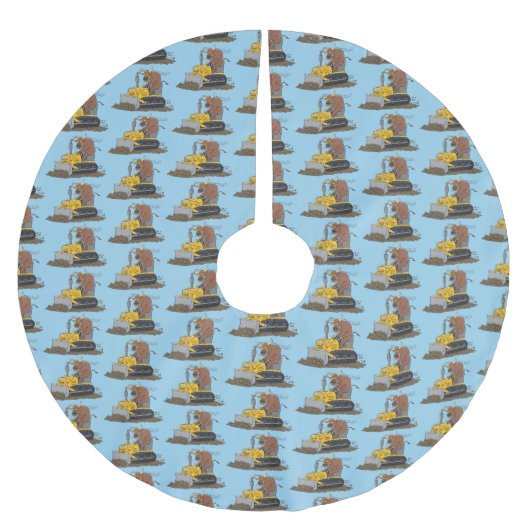 Funny Bulldozer Driving Cartoon Polyester Weihnachtsbaumdecke (Vorderseite)