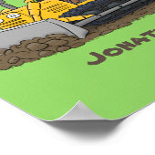 Funny Bulldozer Driving Cartoon Poster (Ecke)