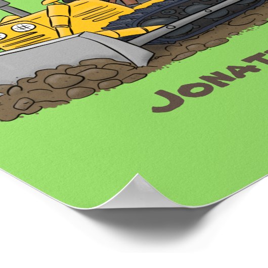 Funny Bulldozer Driving Cartoon Poster (Ecke)