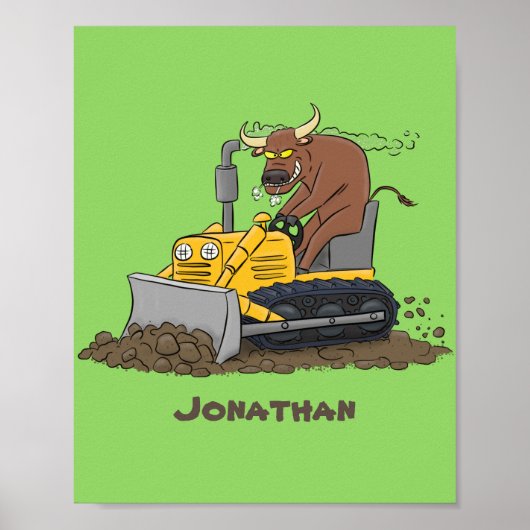 Funny Bulldozer Driving Cartoon Poster (Vorne)