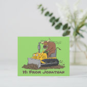 Funny Bulldozer Driving Cartoon Postkarte (Stehend Vorderseite)