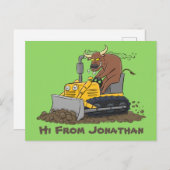 Funny Bulldozer Driving Cartoon Postkarte (Vorne/Hinten)