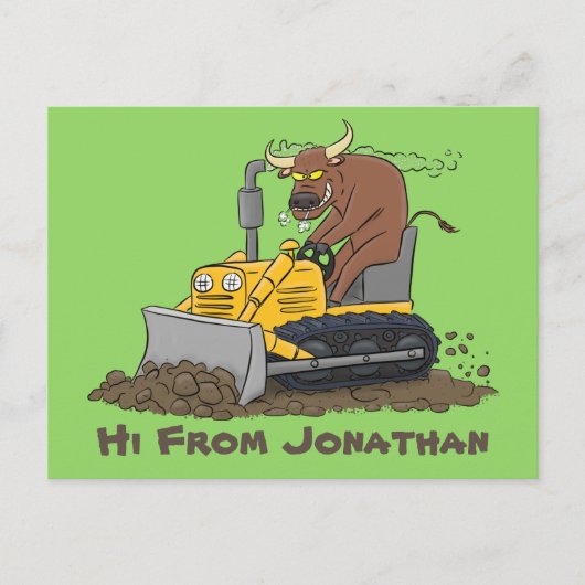 Funny Bulldozer Driving Cartoon Postkarte (Vorderseite)