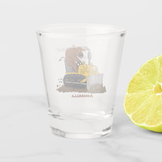 Funny Bulldozer Driving Cartoon Schnapsglas (Rückseite)