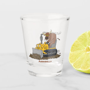 Funny Bulldozer Driving Cartoon Schnapsglas