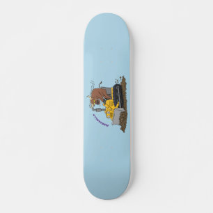 Funny Bulldozer Driving Cartoon Skateboard
