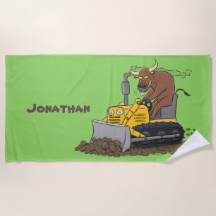 Funny Bulldozer Driving Cartoon Strandtuch