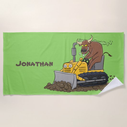 Funny Bulldozer Driving Cartoon Strandtuch (Vorderseite)