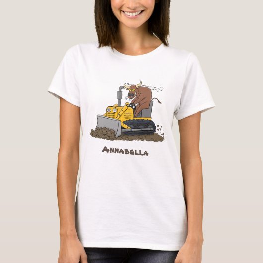 Funny Bulldozer Driving Cartoon T-Shirt (Vorderseite)